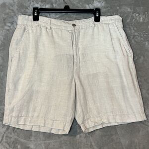 Zara Regular Fit Men’s 100% Linen Beige Casual 7 Inch Inseam Shorts Size XL